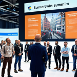 **

"A vibrant, diverse group of people attending a Digital Twin World Summit in Amsterdam. Focus on the networking and learning aspect, showcasing attendees engaged in discussions and presentations about innovative digital twin applications. Modern architecture in the background, reflecting the technological advancement."

**