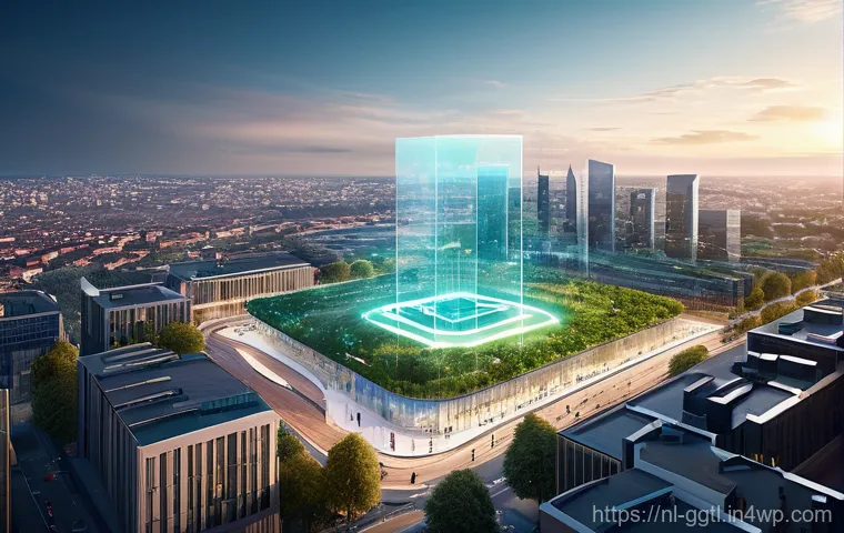 디지털 트윈의 정책 및 규제 동향 - **"Sustainable European Digital Twin City"**
A wide, optimistic shot of a futuristic yet grounde...
