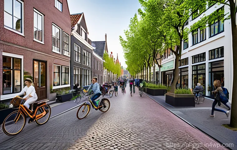 디지털 트윈의 정책 및 규제 동향 - **"Sustainable European Digital Twin City"**
    A wide, optimistic shot of a futuristic yet grounde...